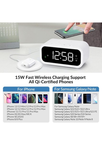 Kablosuz Şarjlı Dijital Çalar Saat, Sıcak Işık, USB Şarj Bağlantı Noktası, Erteleme, 12/24 Saat, Yatak Odası Oturma Odası Başucu Ofisi Için Modern Dijital Saat (Yurt Dışından) modelleri