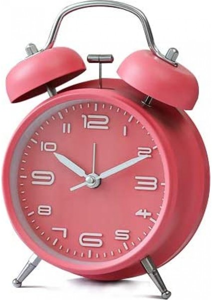 4 Inç Ikiz Zil Çalar Saat, Arkadan Aydınlatmalı, Sessiz Geçmeyen, Pille Çalışan, Yüksek Sesle Uyandırma Alarm Saati (Pembe) (Yurt Dışından)