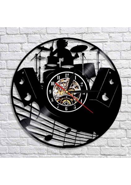 Müzik Vinil Kayıt Duvar Saati - Davul Kiti Vinil Duvar Saati - Vinil Saat - Oturma Odası Duvar Dekoru - Müzik Aşığı Için Eşsiz Hediyeler (Yurt Dışından)