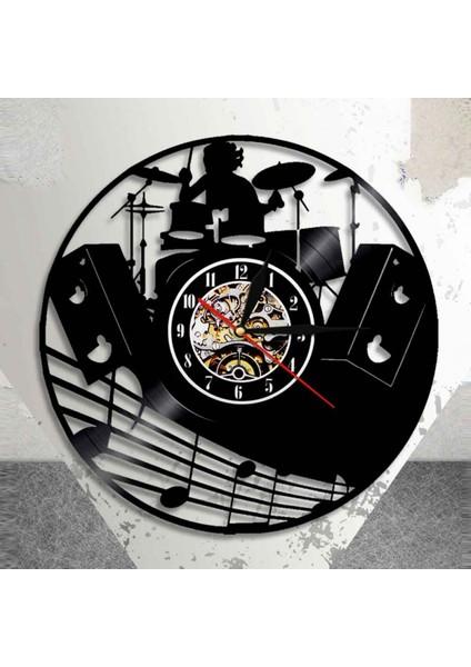 Müzik Vinil Kayıt Duvar Saati - Davul Kiti Vinil Duvar Saati - Vinil Saat - Oturma Odası Duvar Dekoru - Müzik Aşığı Için Eşsiz Hediyeler (Yurt Dışından)