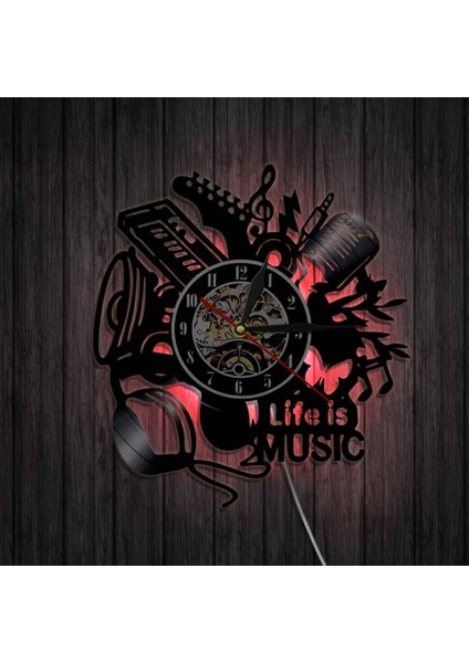 Müzik Vinil Kayıt Duvar Saati -Müzik Hayatı Müzik Aleti LED Işık Duvar Saati -Vinil Saat -Oturma Odası Duvar Dekoru - Müzik Aşığı Için Eşsiz Hediyeler (Yurt Dışından)