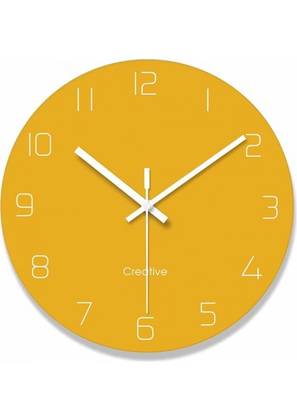 Modern Duvar Saatleri Vintage Stil Yuvarlak Cam Duvar Saati, Mutfak Için Duvar Dekoru Saatleri, Ofis, Retro Asılı Saat, Ev Dekorasyonu 12 Inç - Sarı (Yurt Dışından)