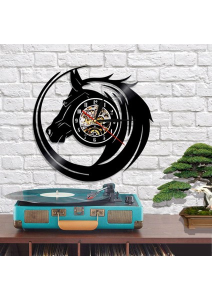 Müzik Vinil Kayıt Duvar Saati - At Kafası Vinil Duvar Saati - Vinil Saat - Oturma Odası Duvar Dekoru - Müzik Aşığı Için Eşsiz Hediyeler (Yurt Dışından)