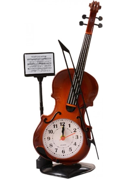 Adet Vintage Plastik Keman Kuvars Analog Çalar Saat Masaüstü Başucu Yaratıcı Enstrüman Masa Saati Masa Saati, Kahverengi (Yurt Dışından)