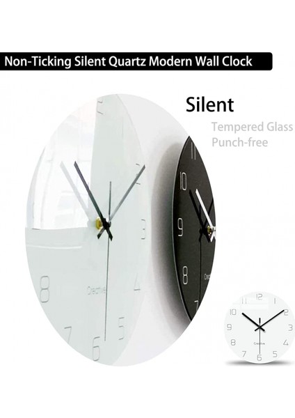 Duvar Saati, Ev Dekoratif Sessiz Geçmeyen Kuvars Pille Çalışan Modern Cam Saat Yatak Odası/oturma Odası/ofis/okul 12 Inç - Beyaz (Yurt Dışından) fırsatları