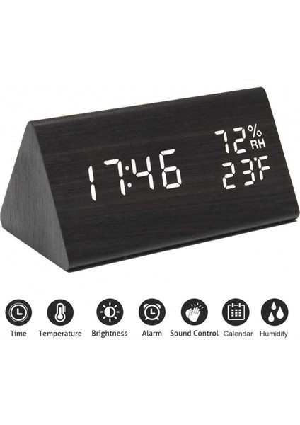 Dijital Çalar Saat, Ahşap Elektronik LED Zaman Göstergeli, 3 Alarm Ayarı, Nem &amp; Sıcaklık Algılamalı, Yatak Odası Için Ahşap Elektrikli Saatler, Başucu (Siyah) (Yurt Dışından) modelleri