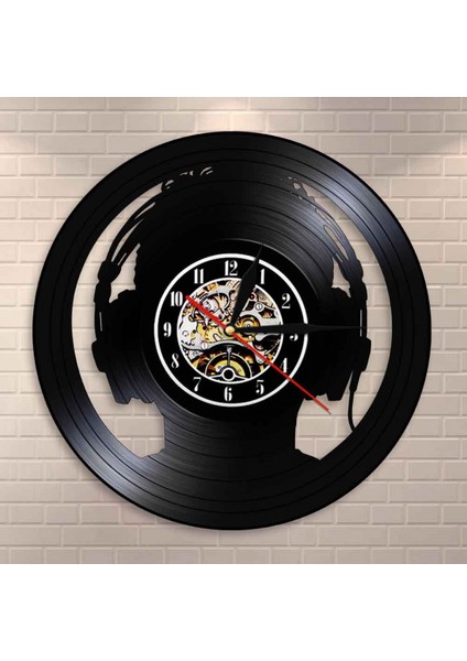 Müzik Vinil Plak Duvar Saati - Kulaklık Takma Vinil Duvar Saati - Vinil Saat - Oturma Odası Duvar Dekoru - Müzik Severler Için Eşsiz Hediyeler (Yurt Dışından)