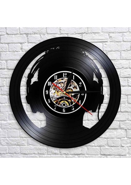 Müzik Vinil Plak Duvar Saati - Kulaklık Takma Vinil Duvar Saati - Vinil Saat - Oturma Odası Duvar Dekoru - Müzik Severler Için Eşsiz Hediyeler (Yurt Dışından)