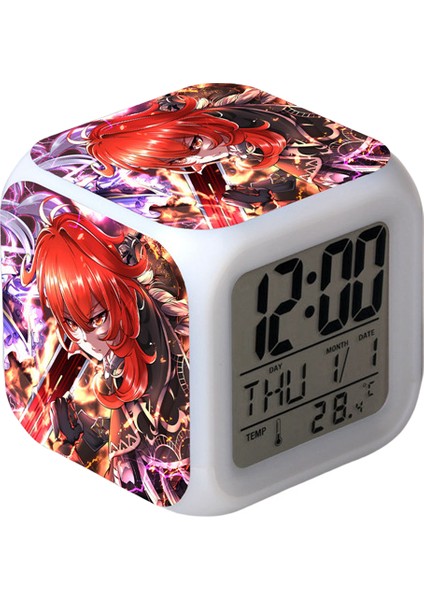 Wekity Game Yuanshen Çalar Saat LED Kare Saat Zaman, Sıcaklık, Alarm, Tarih ile Dijital Çalar Saat (Yurt Dışından)