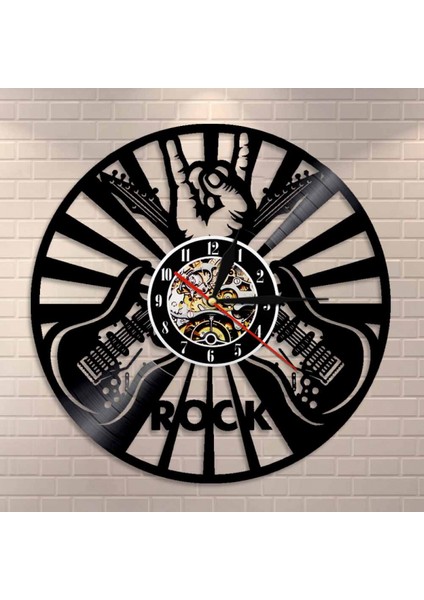 Müzik Vinil Plak Duvar Saati -Rock Gitar Vinil Duvar Saati - Vinil Saat - Oturma Odası Duvar Dekoru - Müzik Aşığı Için Eşsiz Hediyeler (Yurt Dışından)