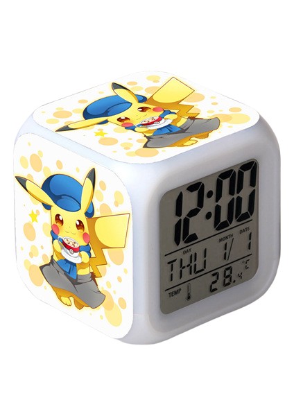 Wekity Pikachu Renkli Çalar Saat LED Kare Saat Zaman, Sıcaklık, Alarm, Tarih ile Dijital Çalar Saat (Yurt Dışından)