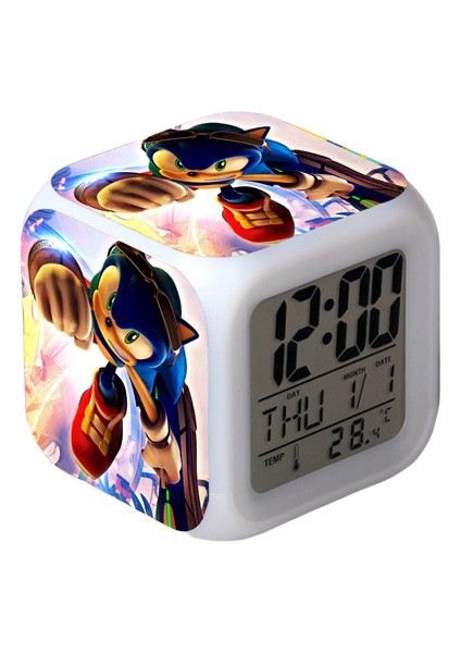 Wekity Sonic The Hedgehog Renkli Çalar Saat LED Kare Saat Zaman, Sıcaklık, Alarm, Tarih ile Dijital Çalar Saat (Yurt Dışından)