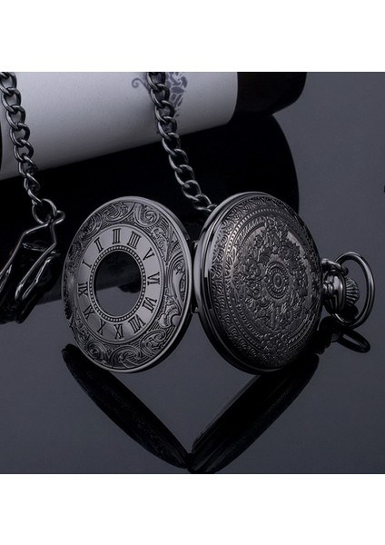 Siyah Kadranlı ve Zincirli Erkekler Için Kuvars Cep Saati, Siyah (Yurt Dışından) modelleri