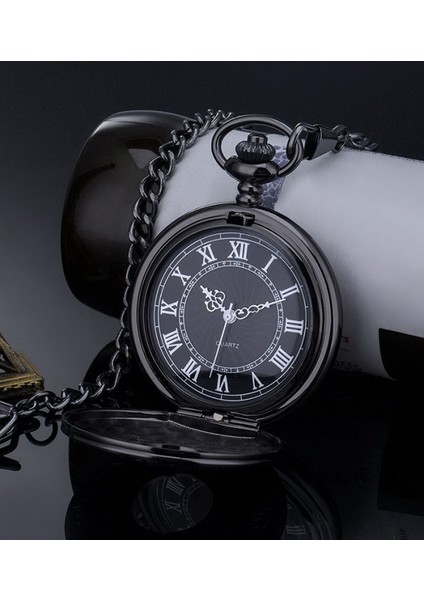 Siyah Kadranlı ve Zincirli Erkekler Için Kuvars Cep Saati, Siyah (Yurt Dışından) fırsatları