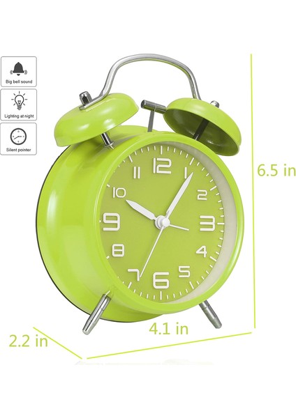 4,5 Inç Sessiz Gece Işıklı Küçük Saat, Pille Çalışan, Metal Çerçeve 3D Kadran, Yatak Odası, Başucu, Masa, (Yeşil) (Yurt Dışından) modelleri