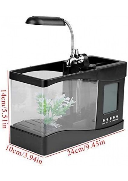 Saat Işlevli Mini Akvaryum, USB Şarjlı LED Işıklar, Ev Eşyaları, Kalem Tutuculu Akvaryum, Çok Işlevli Ev Ofis Işi (Yurt Dışından) fiyatları