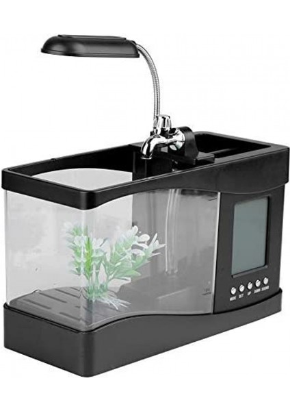 Saat Işlevli Mini Akvaryum, USB Şarjlı LED Işıklar, Ev Eşyaları, Kalem Tutuculu Akvaryum, Çok Işlevli Ev Ofis Işi (Yurt Dışından) fırsatları