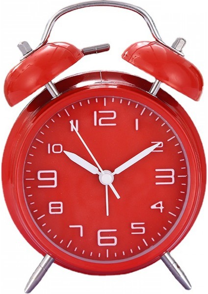 4 Inç Ikiz Zil Çalar Saat, Arkadan Aydınlatmalı, Sessiz Geçmeyen, Pille Çalışan, Yüksek Sesle Uyandırma Alarm Saati (Kırmızı) (Yurt Dışından)