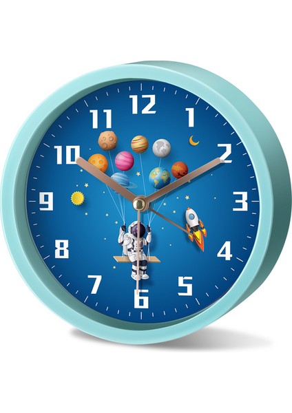 Sevimli Astronot Çalar Saat/13 cm Çocuk Çalar Saat/pil ile Çalışan/sessiz Hiçbir Kene/erkek ve Kız Odası Için Yuvarlak Dekorasyon (Yurt Dışından)