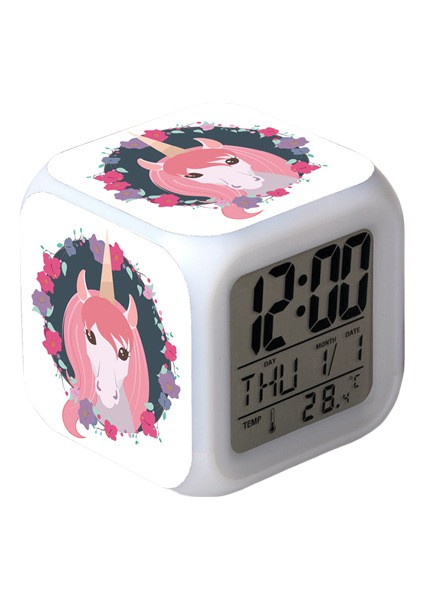 Wekity Unicorn Renkli Çalar Saat LED Kare Saat Zaman, Sıcaklık, Alarm, Tarih ile Dijital Çalar Saat (Yurt Dışından)