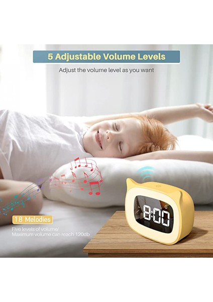 Justup Çocuklar Çalar Saat Gece Lambası ile Kademesiz Karartma Sevimli Kedi Kulak Dijital Saat Erkekler ve Kızlar Için --- Sarı (Yurt Dışından) modelleri