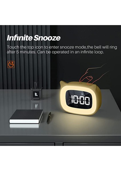 Justup Çocuklar Çalar Saat Gece Lambası ile Kademesiz Karartma Sevimli Kedi Kulak Dijital Saat Erkekler ve Kızlar Için --- Sarı (Yurt Dışından) fırsatları