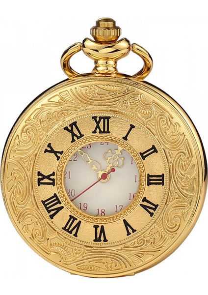 Vintage Romen Rakamları Ölçekli Kuvars Cep Saati, Zincirli, Altın (Yurt Dışından)