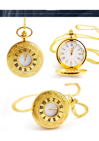 Vintage Romen Rakamları Ölçekli Kuvars Cep Saati, Zincirli, Altın (Yurt Dışından) fiyatları