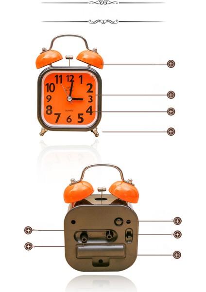 Öğrenciler, Çocuklar ve Yetişkinler Için 3,5 Inç Kare Metal Işıklı Sevimli Çalar Saat Sessiz Çalar Saat (Turuncu) (Yurt Dışından) fırsatları
