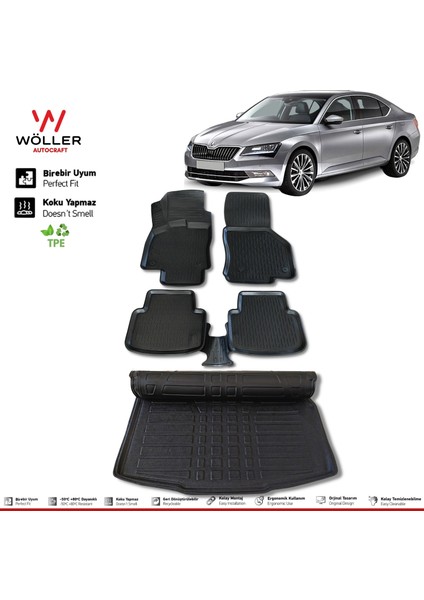 Skoda Superb Paspas Bagaj Havuzu Set 2015 2023 Arası 3D Wöller Ultraflex Set