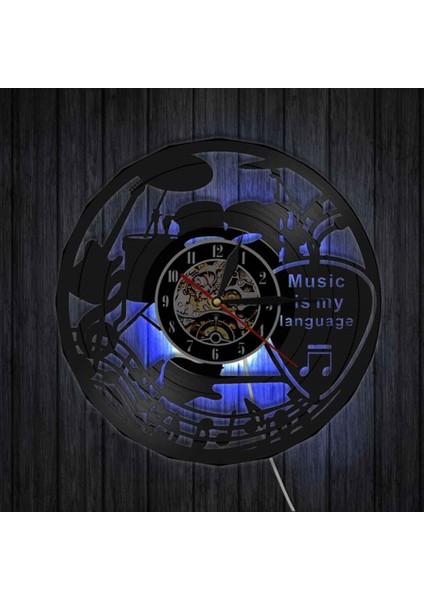 Müzik Vinil Kayıt Duvar Saati -Nota LED Işık Duvar Saati - Vinil Saat - Oturma Odası Duvar Dekoru - Müzik Aşığı Için Eşsiz Hediyeler (Yurt Dışından)