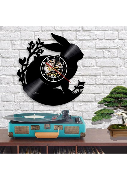 Müzik Vinil Kayıt Duvar Saati - Bunny Nostaljik Retro Duvar Saati - Vinil Saat - Oturma Odası Duvar Dekoru - Müzik Aşığı Için Eşsiz Hediyeler (Yurt Dışından)