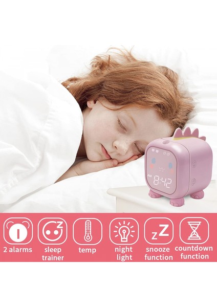 Dinozorlu Çocuk Çalar Saat, Çocuk Yatak Odası Için Dijital Çalar Saat, Sevimli Başucu Saati Çocuk Uyku Eğitmeni, Uyandırma Işığı ve Usb'li Gece Işığı (Pembe) (Yurt Dışından) modelleri