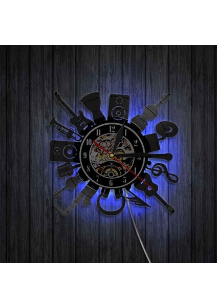 Müzik Vinil Plak Duvar Saati - Enstrüman Kombinasyonu LED Işık Duvar Saati - Vinil Saat - Oturma Odası Duvar Dekoru - Müzik Severler Için Eşsiz Hediyeler (Yurt Dışından)
