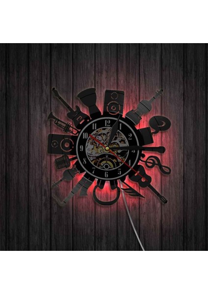 Müzik Vinil Plak Duvar Saati - Enstrüman Kombinasyonu LED Işık Duvar Saati - Vinil Saat - Oturma Odası Duvar Dekoru - Müzik Severler Için Eşsiz Hediyeler (Yurt Dışından)