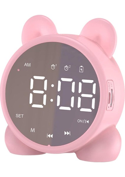 Kablosuz Şarjlı Dijital Çalar Saat, Ayna LED Ekran Bluetooth Hoparlör Fm Saatli Radyo, USB Bağlantı Noktalı, Ev Ofis Yatak Odası Için Taşınabilir Çift Alarm (Pembe) (Yurt Dışından)