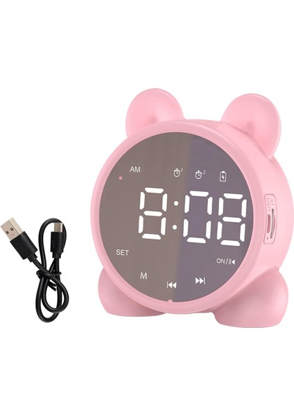 Kablosuz Şarjlı Dijital Çalar Saat, Ayna LED Ekran Bluetooth Hoparlör Fm Saatli Radyo, USB Bağlantı Noktalı, Ev Ofis Yatak Odası Için Taşınabilir Çift Alarm (Pembe) (Yurt Dışından) fiyatları