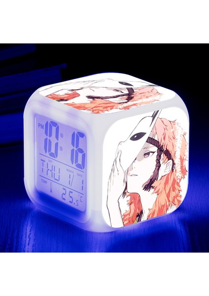Wekity Anime Ghost Slayer Renkli Çalar Saat LED Kare Saat Zaman, Sıcaklık, Alarm, Tarih ile Dijital Çalar Saat (Yurt Dışından)