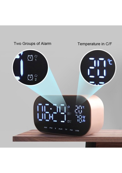 Dijital Radyo Çalar Saat, Kablosuz Bluetooth Hoparlör Saat USB Şarj Kartı Masaüstü Için Oynat (Gül Altın) (Yurt Dışından) modelleri