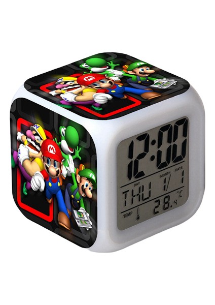 Wekity Süper Mario Renkli Çalar Saat LED Kare Saat Zaman, Sıcaklık, Alarm, Tarih ile Dijital Çalar Saat (Yurt Dışından)