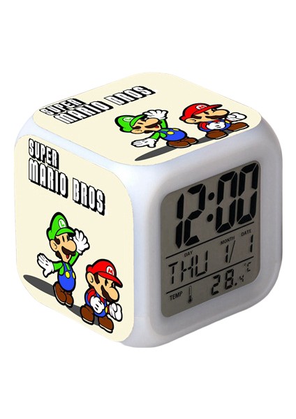 Wekity Süper Mario Renkli Çalar Saat LED Kare Saat Zaman, Sıcaklık, Alarm, Tarih ile Dijital Çalar Saat (Yurt Dışından)