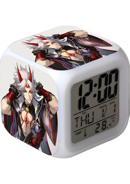 Wekity Game Yuanshen Çalar Saat LED Kare Saat Zaman, Sıcaklık, Alarm, Tarih ile Dijital Çalar Saat (Yurt Dışından)