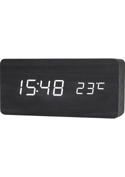 Retro Ahşap Çalar Saat Yaratıcı Dilsiz Öğrenci LED Işıklı Elektronik Saat Moda Ahşap Saat Oturma Odası Başucu Masa Saati (Siyah Ahşap Beyaz Lamba) (Yurt Dışından)