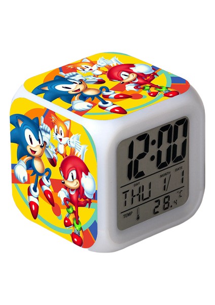 Wekity Sonic The Hedgehog Renkli Çalar Saat LED Kare Saat Zaman, Sıcaklık, Alarm, Tarih ile Dijital Çalar Saat (Yurt Dışından)