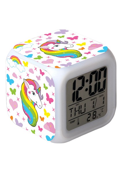Wekity Unicorn Renkli Çalar Saat LED Kare Saat Zaman, Sıcaklık, Alarm, Tarih ile Dijital Çalar Saat (Yurt Dışından)