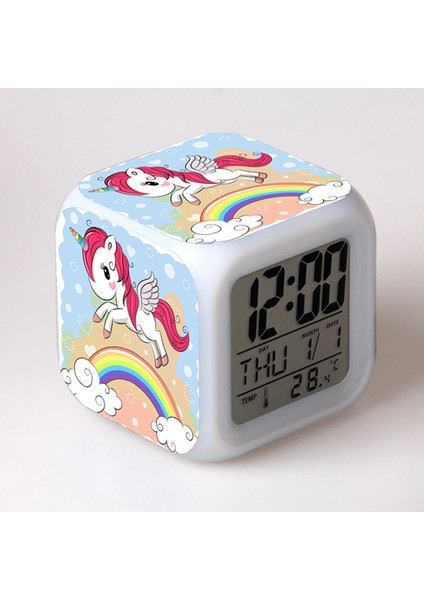 Erkek Kız Çalar Saat, Tek Boynuzlu Gece Işığı Çocuk Çalar Saat 4 Taraflı Tek Boynuzlu Desen 7 Tür LED Işık Uyandırma Başucu Saati Hediye Tek Boynuzlu Oda Dekoru Kız Yatak Odası Için (Yurt Dışından)