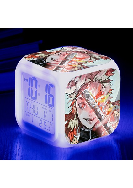 Wekity Anime Ghost Slayer Renkli Çalar Saat LED Kare Saat Zaman, Sıcaklık, Alarm, Tarih ile Dijital Çalar Saat (Yurt Dışından)