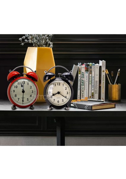 5 "aydınlık Çalar Saat Geçmeyen Kuvars Analog Retro Ikiz Çan Saat Yüksek Alarm ve Gece Işığı Ile, Kırmızı (Yurt Dışından) fiyatları