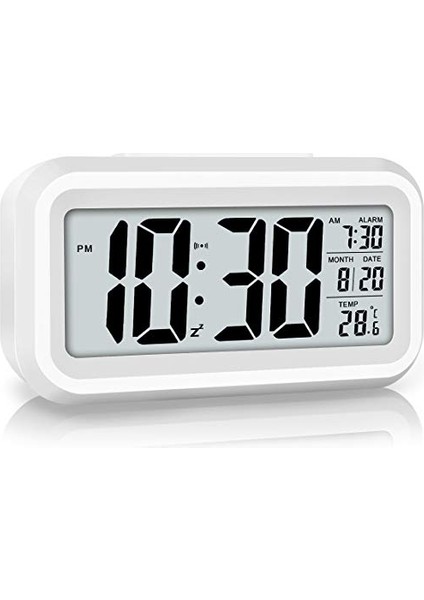 LED Ekran Dijital Çalar Saat Pille Çalışan Akıllı Gece Lambası Çocuklar Için Kolay Kullanım Saati Ağır Uyuyanlar Yatak Odası Saati (Beyaz) (Yurt Dışından)