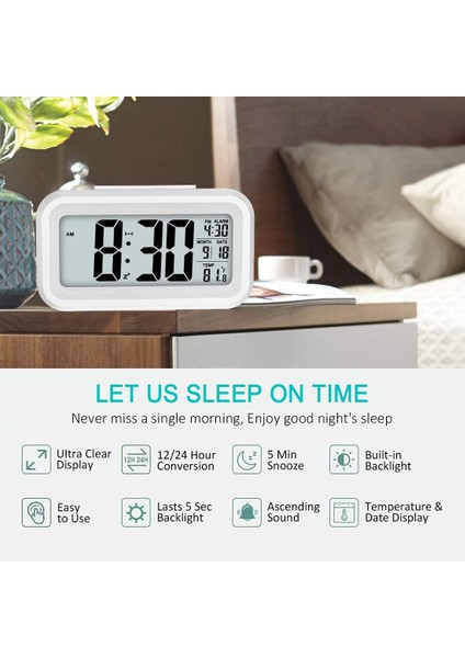 LED Ekran Dijital Çalar Saat Pille Çalışan Akıllı Gece Lambası Çocuklar Için Kolay Kullanım Saati Ağır Uyuyanlar Yatak Odası Saati (Beyaz) (Yurt Dışından) modelleri